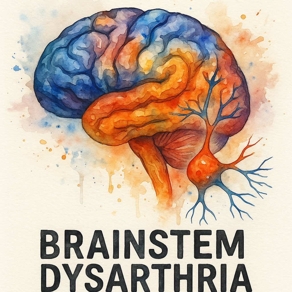 گفتاردرمانی در دیزآرتری ساقه مغز | نقاشی آبرنگی از مغز و ساختار عصبی آسیبدیده در سکته ساقه مغز