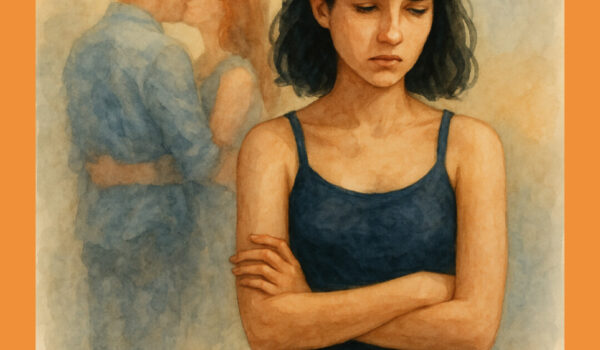 زن جوان غمگین که نشانههای تکرار الگوی عاطفی را تجربه میکند؛ تصویر مرتبط با رابطه جدید و زخم قدیمی در مقاله روان درمانی دبی.